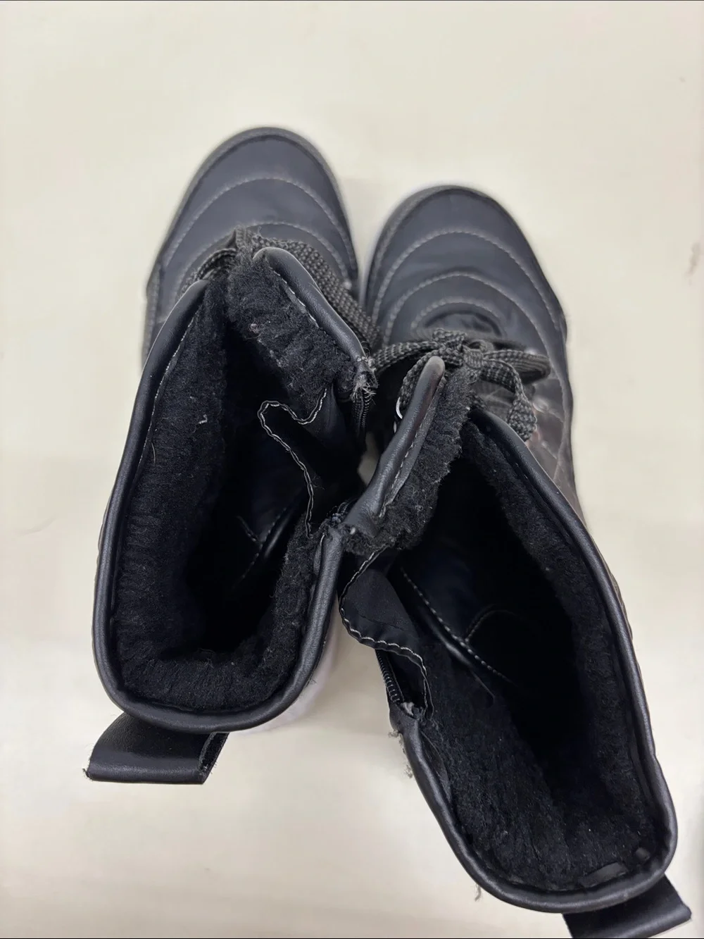 Weatherproof Black Quilted Lace-Up Ankle Boots with White Sole